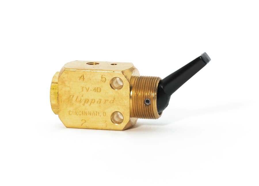 Clippard TV-4D 3-Position, 4-Way Valve, N-C, Plastic Toggle, #10-32, Brass body, Nitrile seals, Stainless Steel spring, Designed for use with Clippard manual, air-pilot, electric or mechanical actuators. TV-4D on Applied Automation