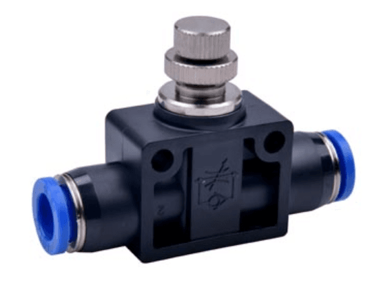 AirTAC NPSA3/8 Flow control fitting, Plastic body and plastic collar, 3/8" inch tubing connection,plastic, NBR, Black body with blue collar NPSA3/8 on Applied Automation
