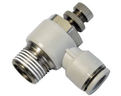 AirTAC PSL803B Flow control fitting, Plastic body and plastic collar, 8mm inch tubing connection,3/8" PT thread, plastic, NBR, Gray PSL803B on Applied Automation