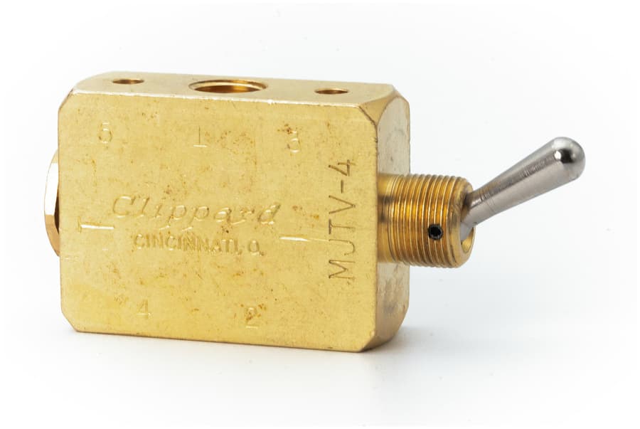 Clippard MJTV-4 4-Way Toggle Valve, NP Steel Toggle, 1/8” NPT MJTV-4 on Applied Automation