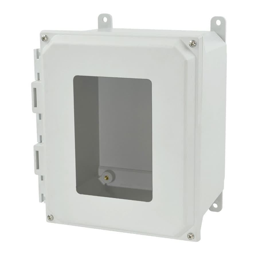 Allied Moulded Products AMU1086W 10"x8"x6" ULTRALINE® fiberglass wall mount enclosure assembly with 4-screw lift-off window cover AMU1086W on Applied Automation