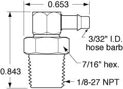 Clippard SP0-3-PKG 1/8" NPT to 3/32" ID Hose Positionable Elbow Fitting, ENP, Pack of 5 SP0-3-PKG on Applied Automation