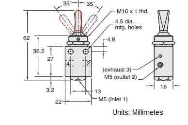 Clippard M-TV-4M 3-Position, 4-Way Valve, Plastic Toggle, G1/8 M-TV-4M on Applied Automation