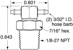 Clippard SP0-3003-PKG 1/8" NPT to 3/32" ID Hose Positionable Branch Tee Fitting, ENP, Pack of 5 SP0-3003-PKG on Applied Automation
