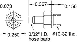 Clippard 11752-8-PKG #10-32 Port to 3/32" Single Barb Hose Fitting, Pack of 10 11752-8-PKG on Applied Automation
