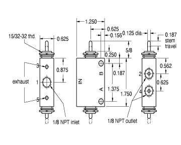 Clippard MJV-4D 4-Way Stem Valve, Double Stem, 1/8" NPT Ports MJV-4D on Applied Automation