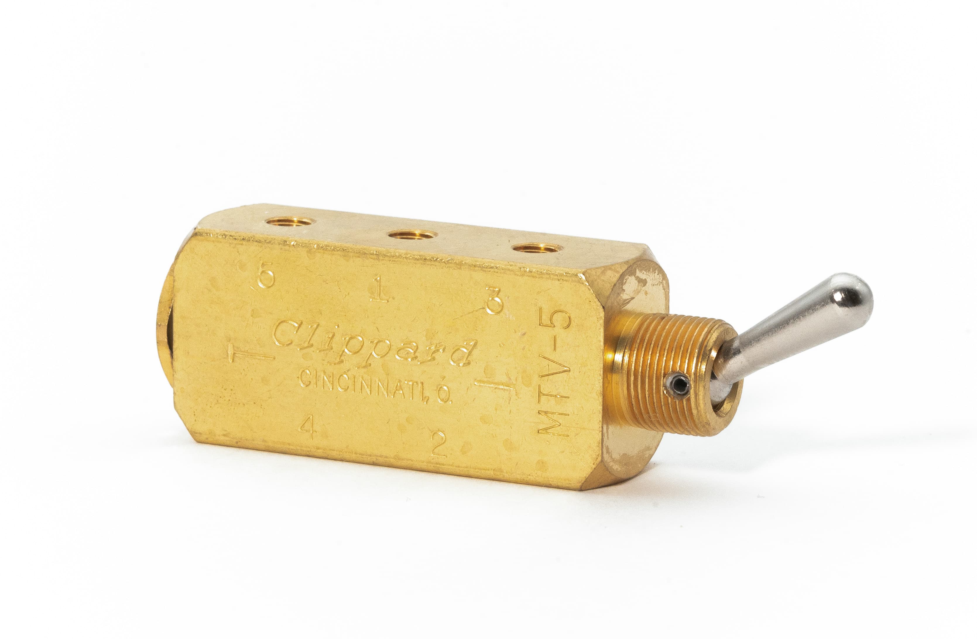 Clippard M-MTV-5 4-Way Toggle Valve, NP Steel Toggle, M5 M-MTV-5 on Applied Automation