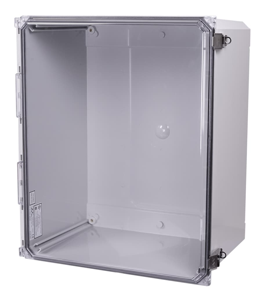 Allied Moulded Products AMP2060CCL 20"x16"x10" POLYLINE® polycarbonate wall mount enclosure assembly with hinged clear cover and stainless-steel snap latch AMP2060CCL on Applied Automation