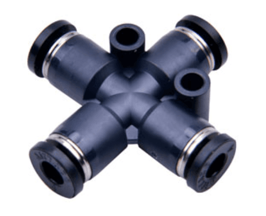 AirTAC PZ8D Union cross connector, Plastic body and plastic collar, 8 mm tubing connection,plastic, NBR, Black PZ8D on Applied Automation