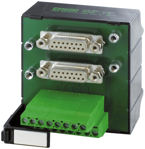 Murr Elektronik 54165 54165 Murrelektronik - SV-2 X SUB D 15 -KL. FOR SIGNAL TRANSFER, 125 VAC/DC / 2 A, mounting rail / screw-type terminal 54165 on Applied Automation