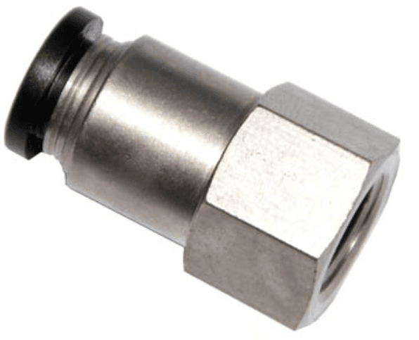 AirTAC PCF804D Straight female connector (PT thread), Nickel plated aluminum body with plastic collar, 8 mm tubing connection,1/2" PT thread, Nickel plated aluminum, NBR, Black PCF804D on Applied Automation