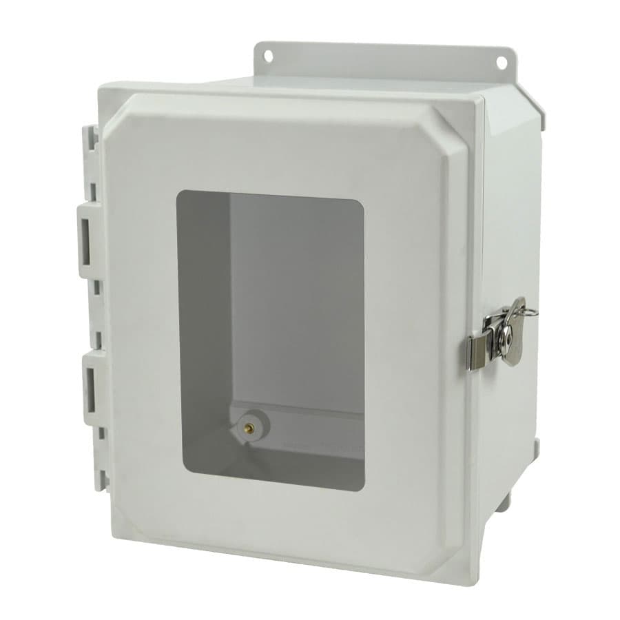 Allied Moulded Products AMU1086TWF 10"x8"x6" ULTRALINE® fiberglass wall mount enclosure assembly with hinged window cover and stainless-steel twist latch AMU1086TWF on Applied Automation