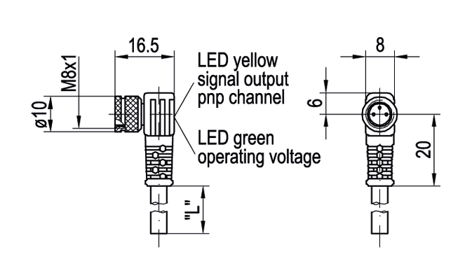 SensoPart 902-51643 902-51643 SENSOPART - M8 socket, 4-pin, 90° angled, open ends, 4-wire, length 5 m, a-coded, PUR, with indicator LED, IP 67, IP 69, K4-5m-W-PL-PUR 902-51643 on Applied Automation