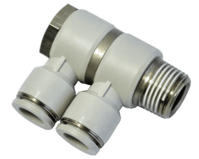 AirTAC PHW1004 Double universal male elbow (PT thread), Nickel plated brass body with plastic collar, 10 mm tubing connection,1/2" PT thread, Nickel plated brass/plastic, NBR, Gray PHW1004 on Applied Automation