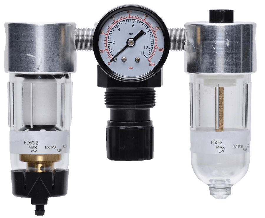 ROSS Controls C5331C2006 Filter, Regulator plus Lubricator Miniature Series, 2 (60) Polycarbonate Bowls, 5 µm Polyethylene Filter, Auto Drain, Piston, Self-Relieving, Standard Flow, 0-100 (0-6.9) Pressure Range, 0-160 (0-11) Gauge, Wick-Feed, Fill Port, Threaded Ports 1/4" BSPP C5331C2006 on Applied Automation