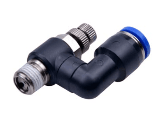 AirTAC NPSS3/8-3/8B Flow control fitting, Plastic body and plastic collar, 3/8" inch tubing connection,3/8" NPT thread, plastic, NBR, Black body with blue collar NPSS3/8-3/8B on Applied Automation