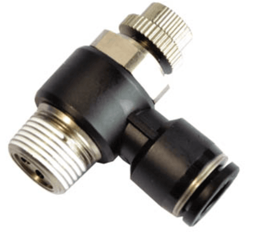 AirTAC PSL603BD Flow control fitting, Plastic body and plastic collar, 6mm inch tubing connection,3/8" PT thread, plastic, NBR, Black PSL603BD on Applied Automation