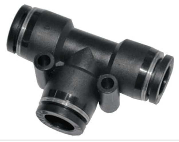 AirTAC PE12D Union tee connector, Plastic body and plastic collar, 12 mm tubing connection,plastic, NBR, Black PE12D on Applied Automation