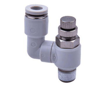 AirTAC PSS1003A Flow control fitting, Plastic body and plastic collar, 10mm inch tubing connection,3/8" PT thread, plastic, NBR, Gray PSS1003A on Applied Automation
