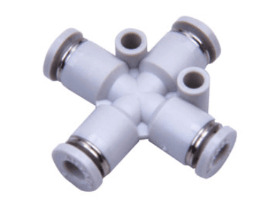 AirTAC PZ4 Union cross connector, Plastic body and plastic collar, 4 mm tubing connection,plastic, NBR, Gray PZ4 on Applied Automation